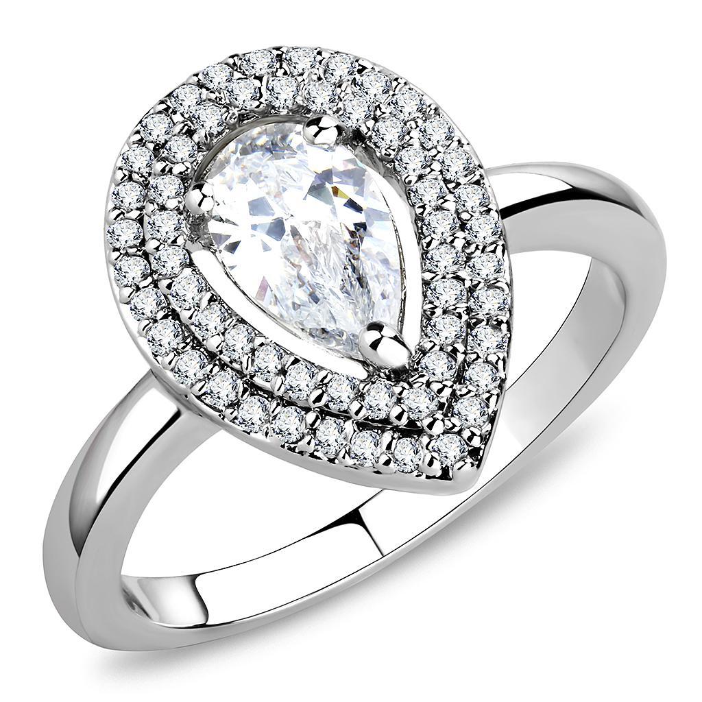 JCE1453 Rhodium Brass Ring with AAA Grade CZ  in Clear