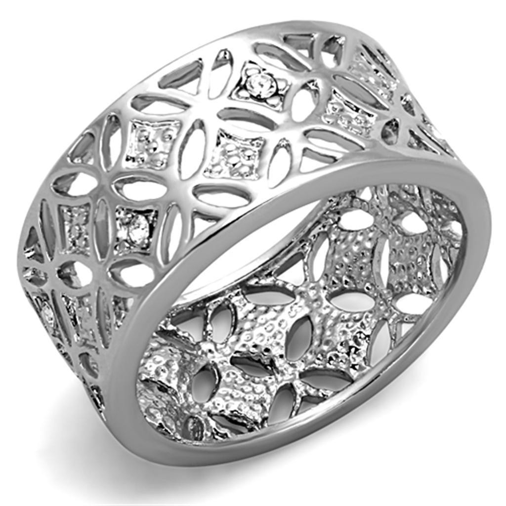 JCE590 Rhodium Brass Ring with Top Grade Crystal  in Clear