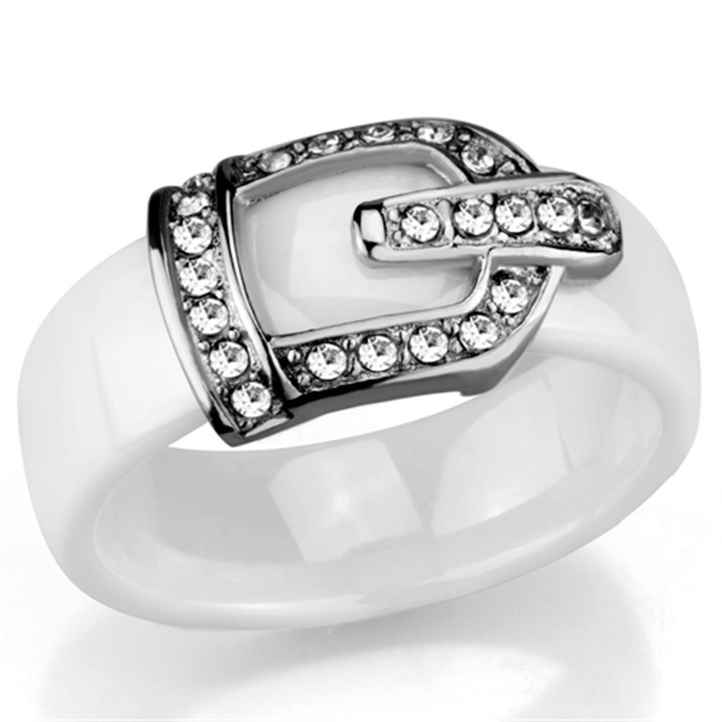 JCE955 High polished (no plating) Stainless Steel Ring with Ceramic  in White
