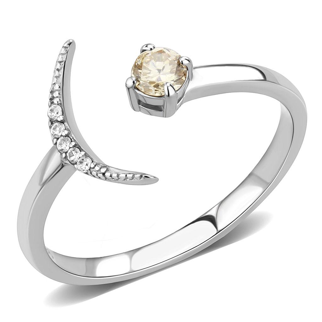 JCE358 High polished (no plating) Stainless Steel Ring with AAA Grade CZ  in Champagne
