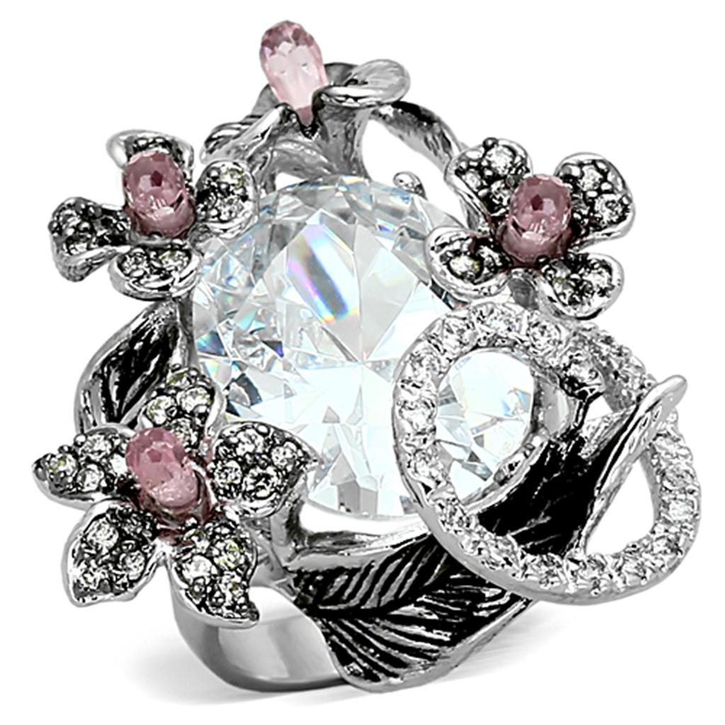 JCEA877 Rhodium + Ruthenium Brass Ring with AAA Grade CZ  in Multi Color