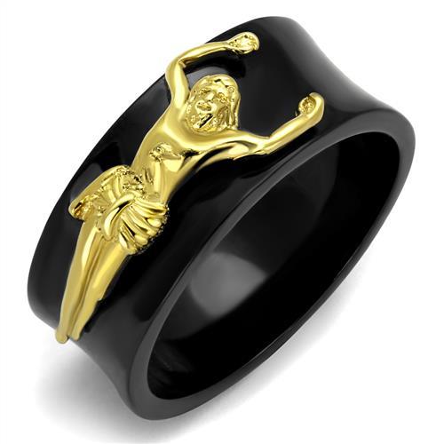 JCE2240 IP Gold+ IP Black (Ion Plating) Stainless Steel Ring with No Stone