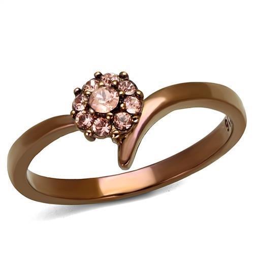 JCE2612 IP Coffee light Stainless Steel Ring with Top Grade Crystal  in Light Peach